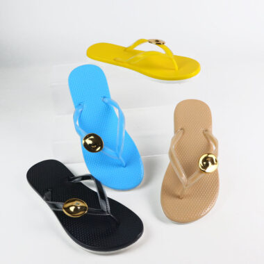 Wholesale women’s flip flops with metal buckle and non-slip sole